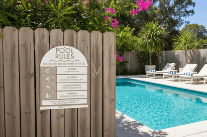 Pool Rules Sign Arch Fawn - New Signs
