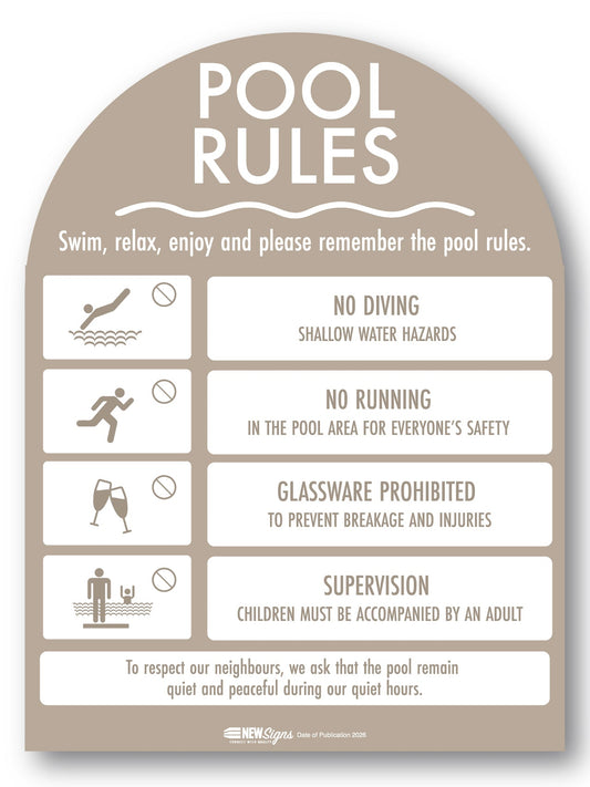 Pool Rules Sign Arch Fawn Background - New Signs