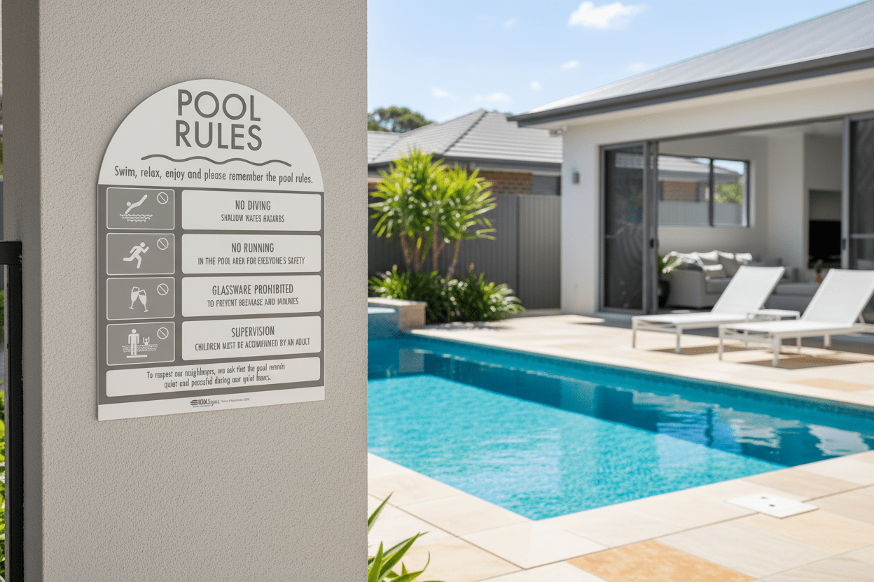 Pool Rules Sign Arch Grey - New Signs