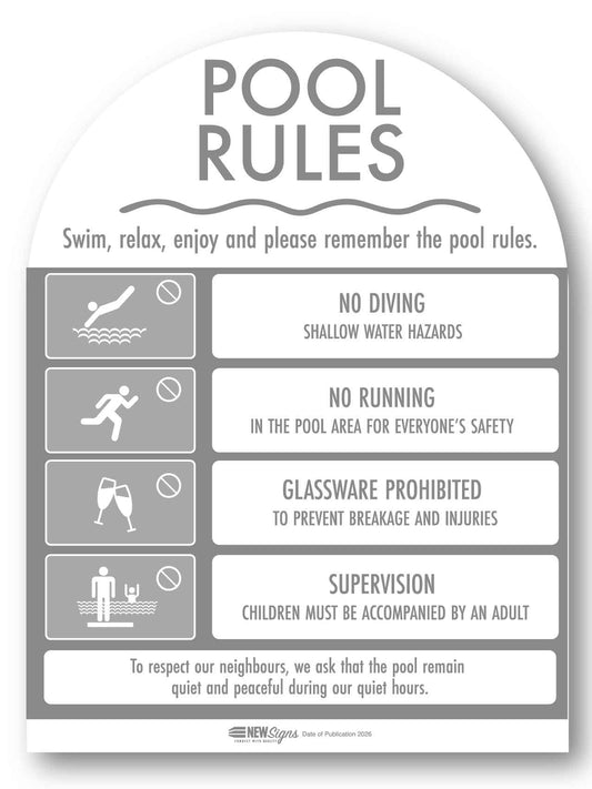 Pool Rules Sign Arch Grey - New Signs