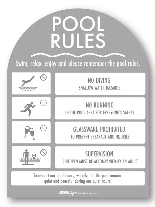 Pool Rules Sign Arch Grey Background - New Signs
