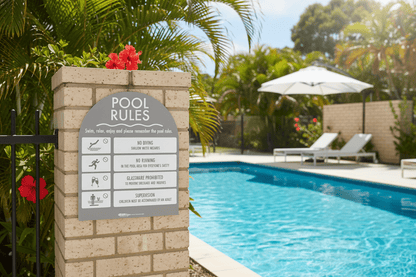Pool Rules Sign Arch Grey Background - New Signs
