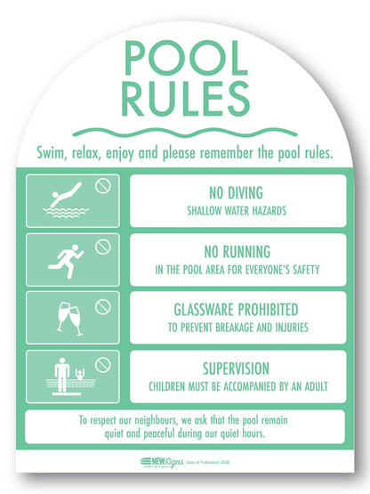 Pool Rules Sign Arch Mint - New Signs