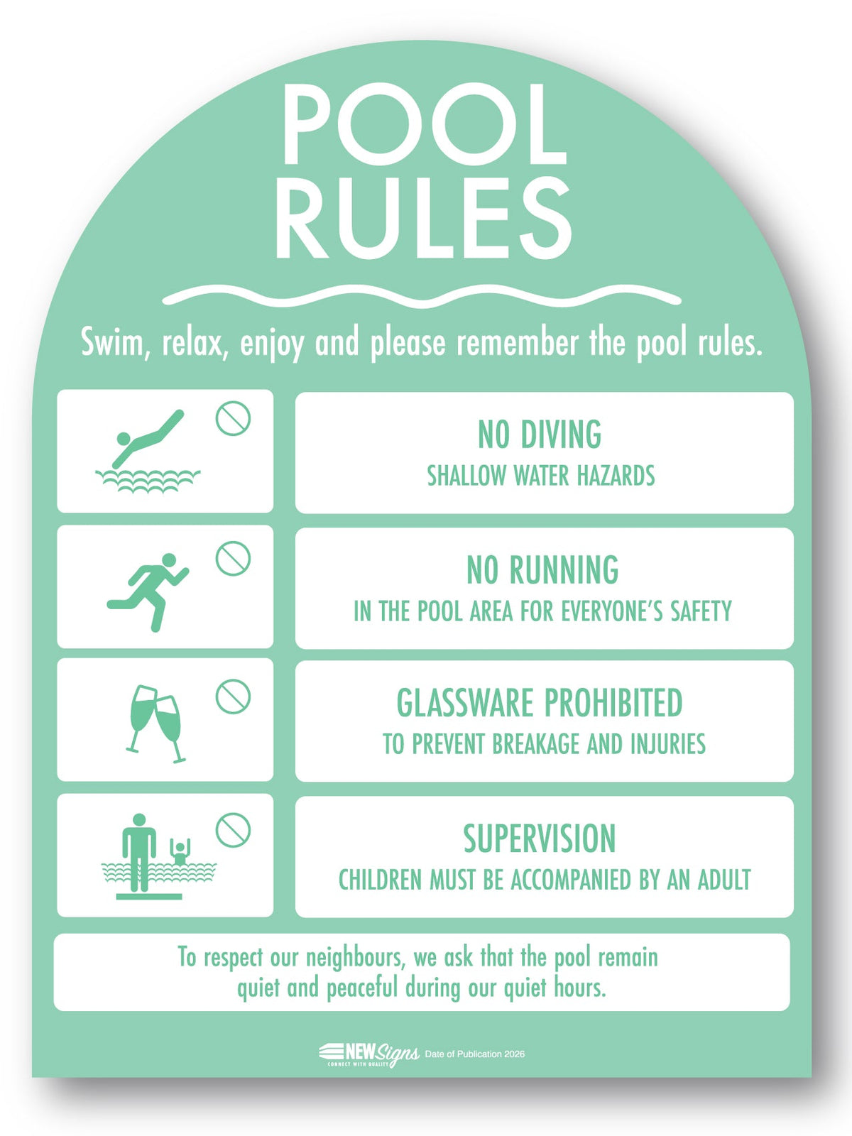 Pool Rules Sign Arch Mint Background - New Signs