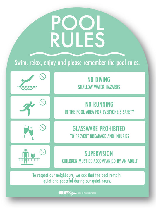 Pool Rules Sign Arch Mint Background - New Signs