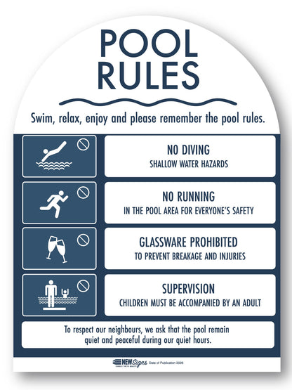 Pool Rules Sign Arch Navy - New Signs