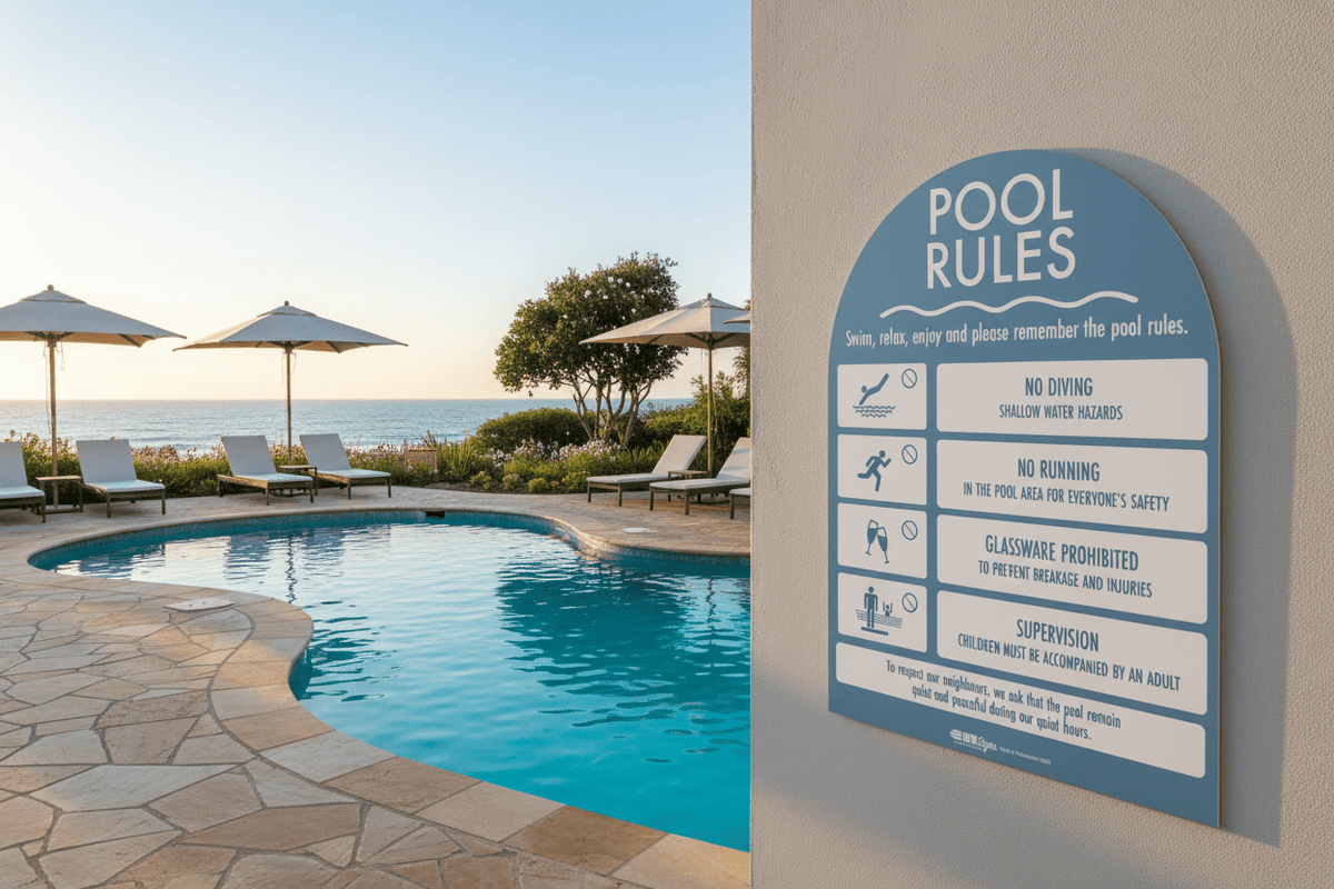 Inground Pool Sign Riders Pool Rules Sign Arch Ocean Background – New Signs
