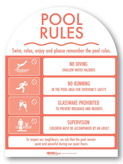 Pool Rules Sign Arch Peach - New Signs