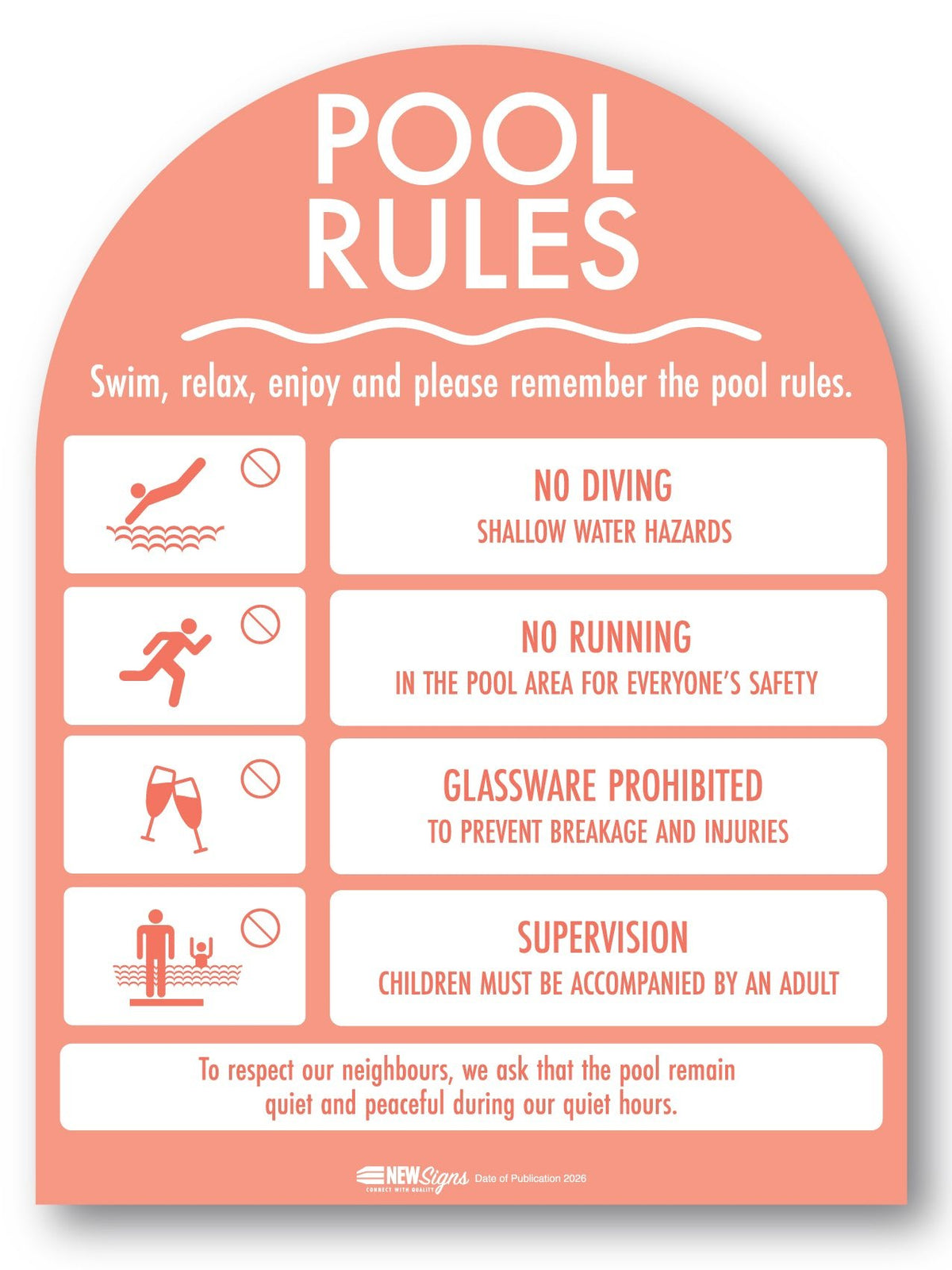 Pool Rules Sign Arch Peach Background - New Signs
