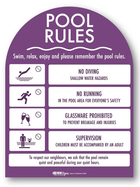 Pool Rules Sign Arch Plum Background - New Signs