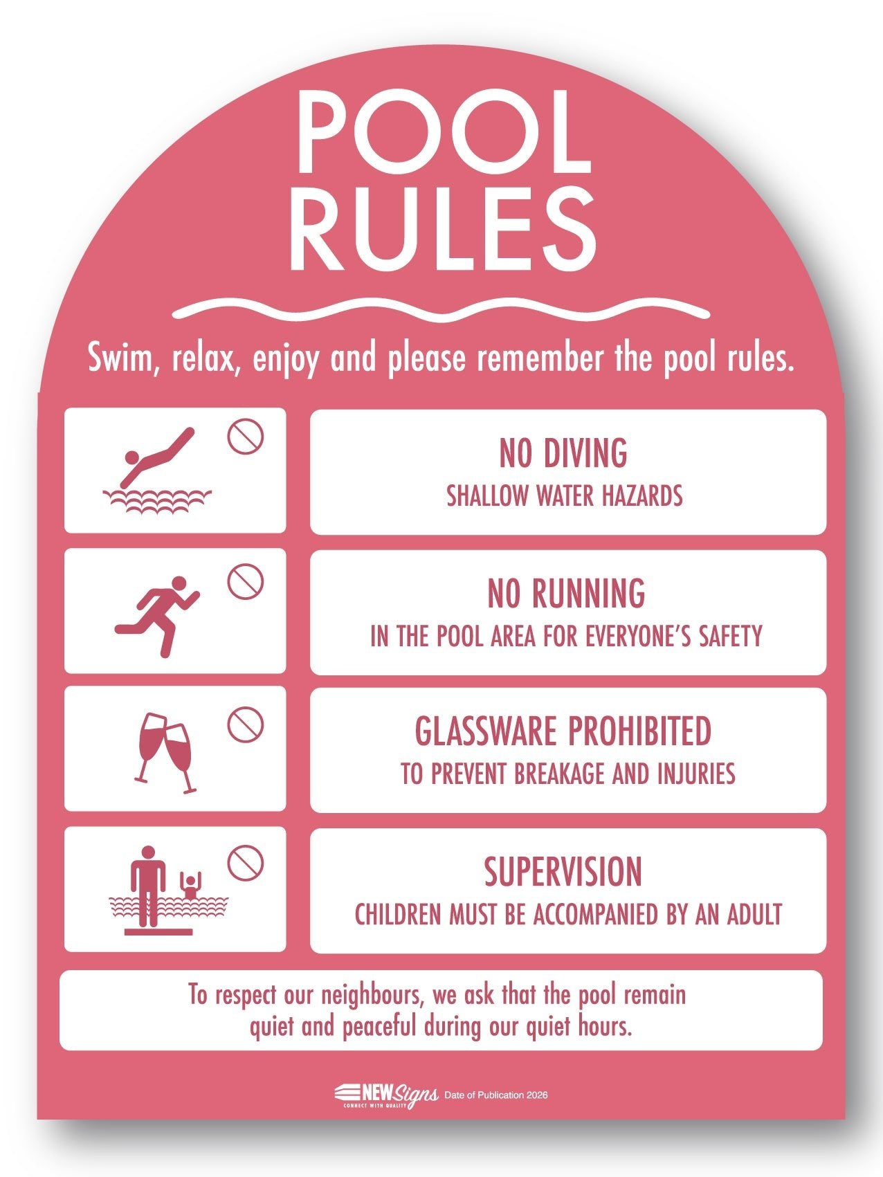 Pool Rules Sign Arch Rose Background - New Signs