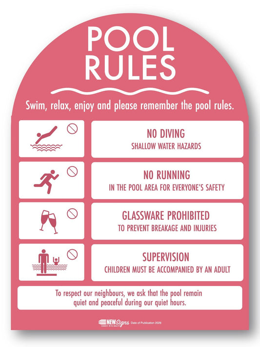Pool Rules Sign Arch Rose Background - New Signs