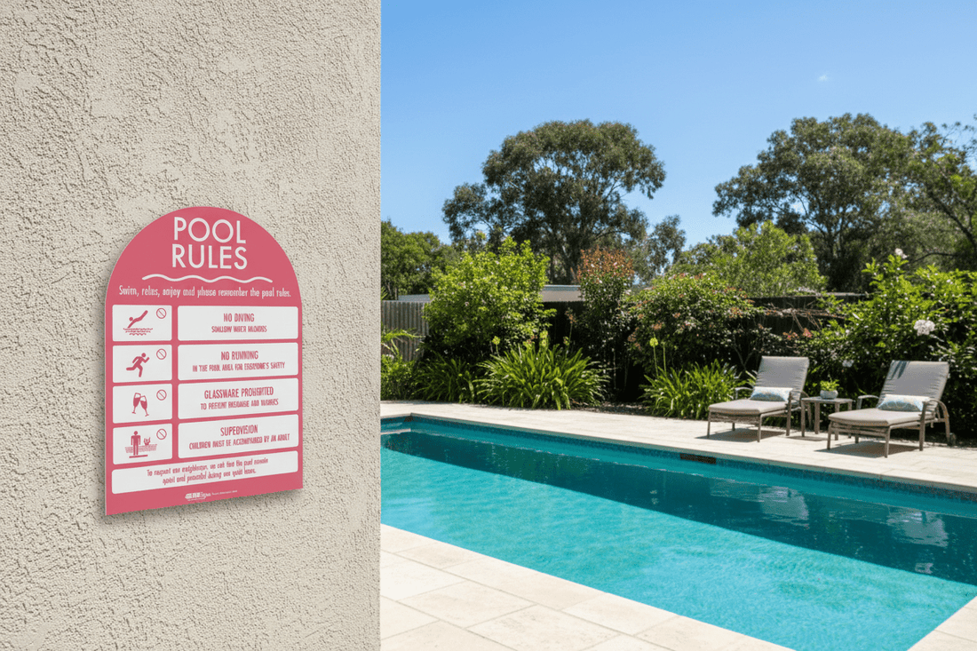 Pool Rules Sign Arch Rose Background – New Signs