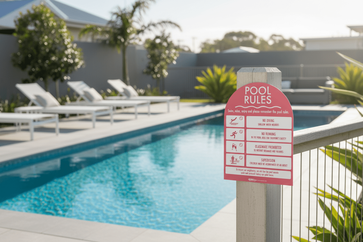 Pool Rules Sign Arch Rose Background - New Signs