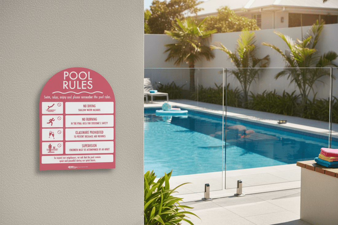 Pool Rules Sign Arch Rose Background – New Signs
