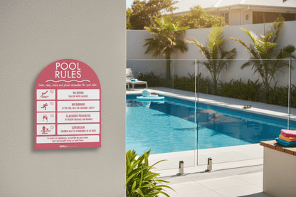 Pool Rules Sign Arch Rose Background - New Signs