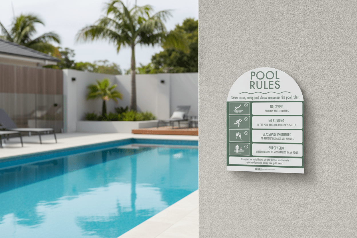 Pool Rules Sign Arch Sage - New Signs