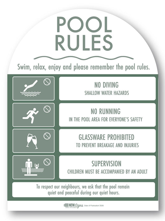 Pool Rules Sign Arch Sage - New Signs