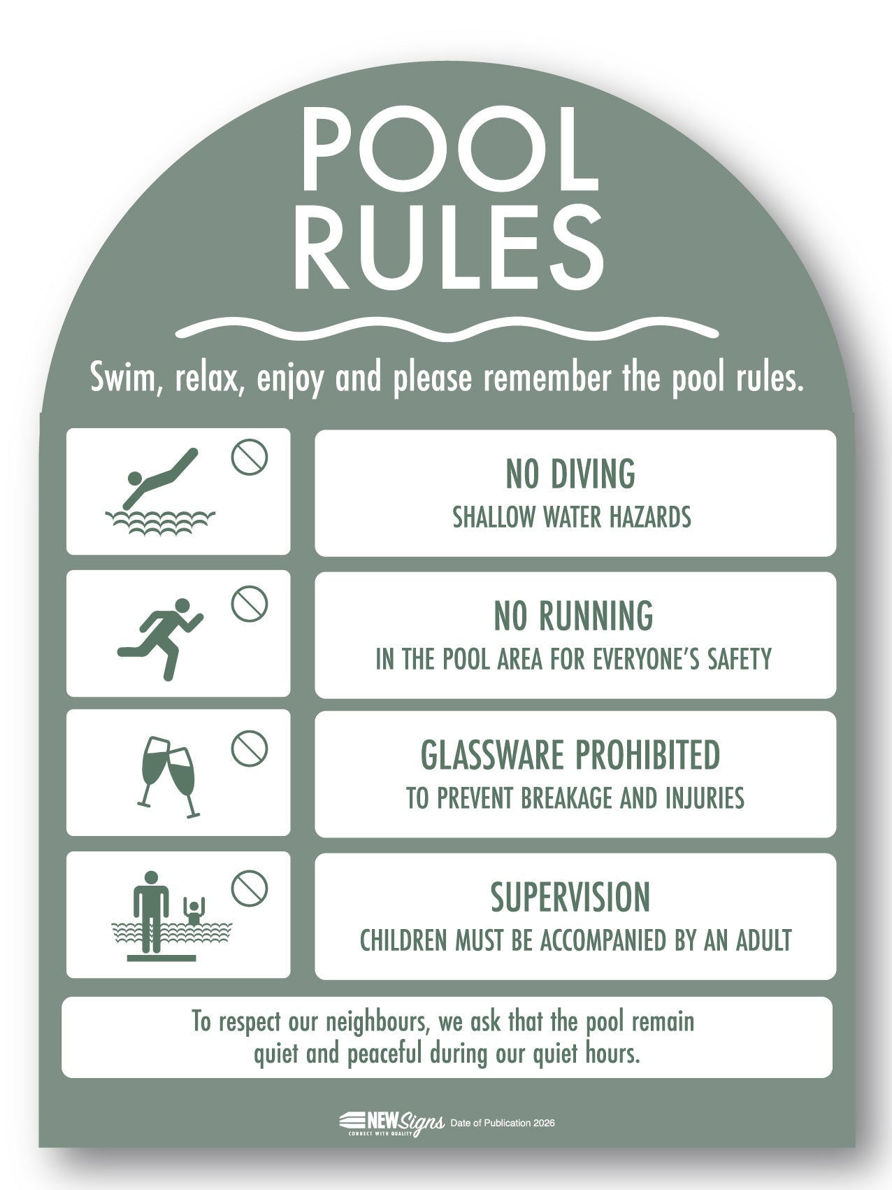 Pool Rules Sign Arch Sage Background - New Signs