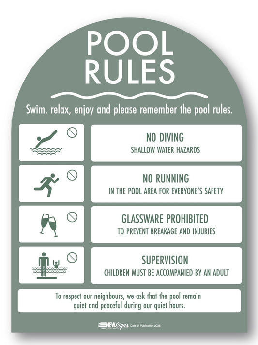 Pool Rules Sign Arch Sage Background - New Signs