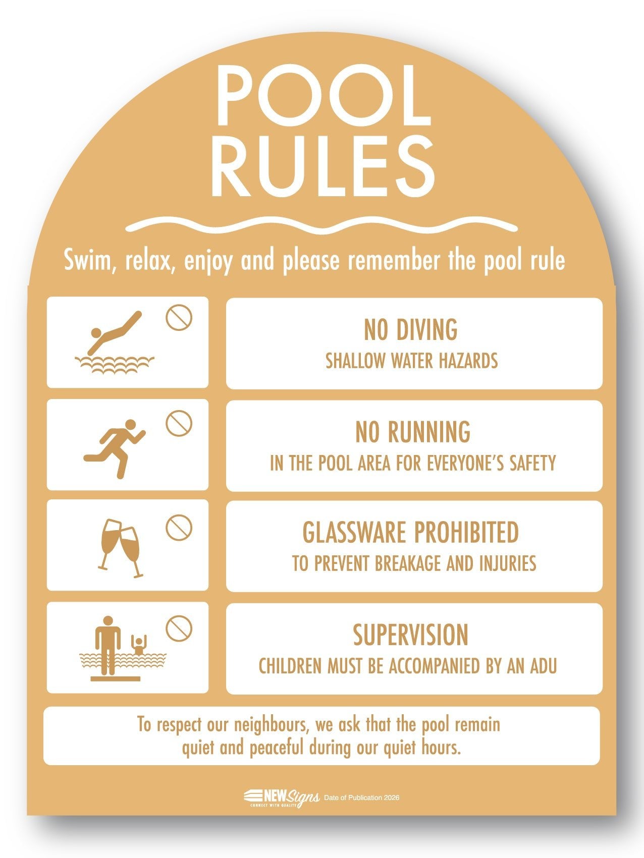 Pool Rules Sign Arch Sand Background - New Signs
