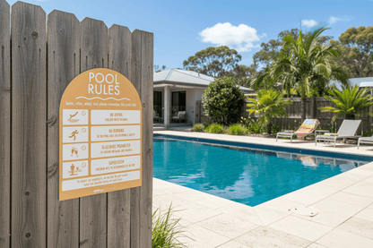 Pool Rules Sign Arch Sand Background - New Signs