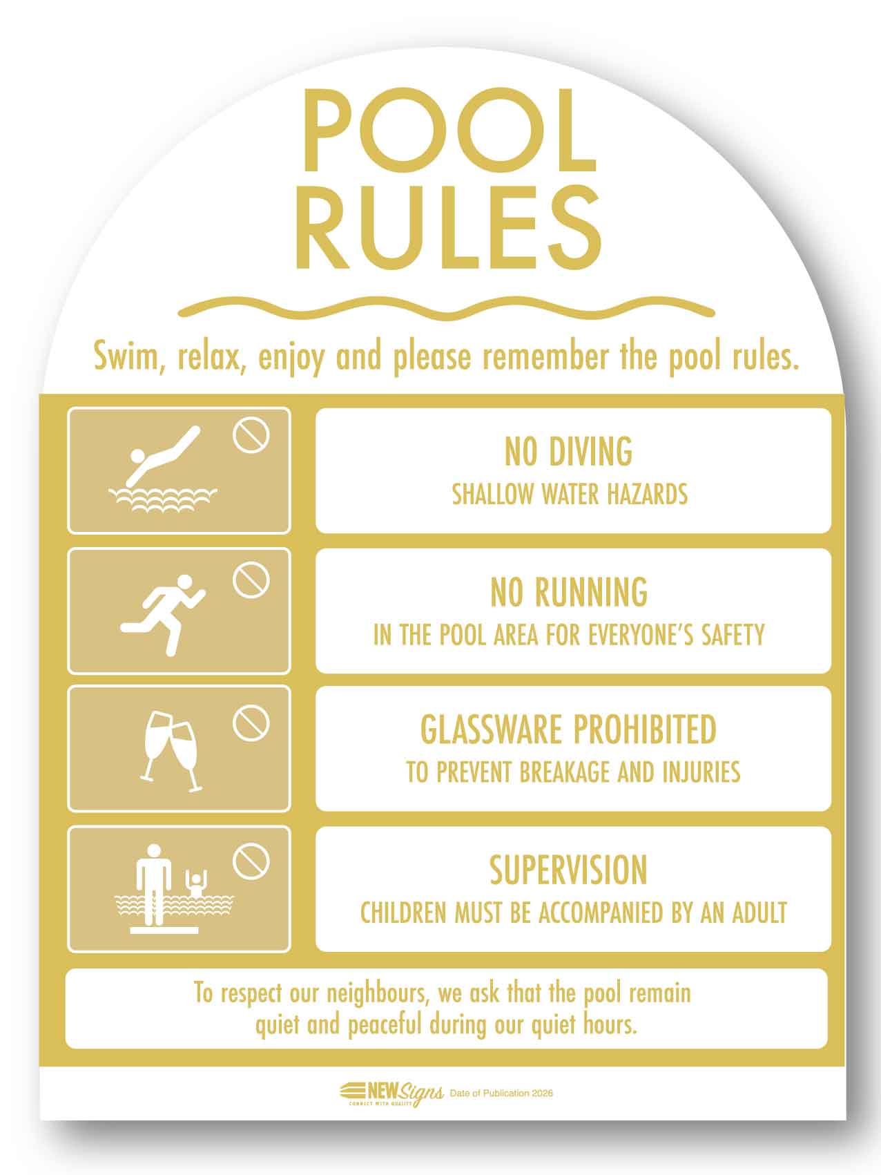 Pool Rules Sign Arch Sunshine - New Signs