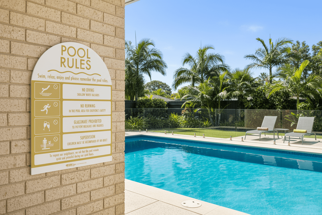 Pool Rules Sign Arch Sunshine - New Signs
