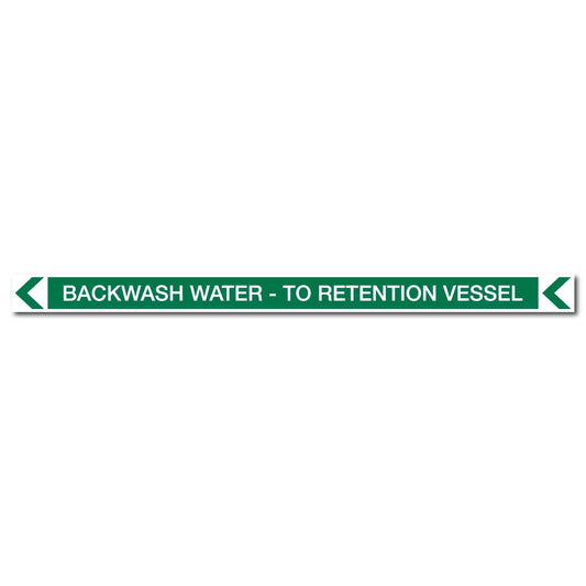Pool/Spa - Backwash Water - To Retention Vessel (Left) - Pipe Marker Sticker - New Signs
