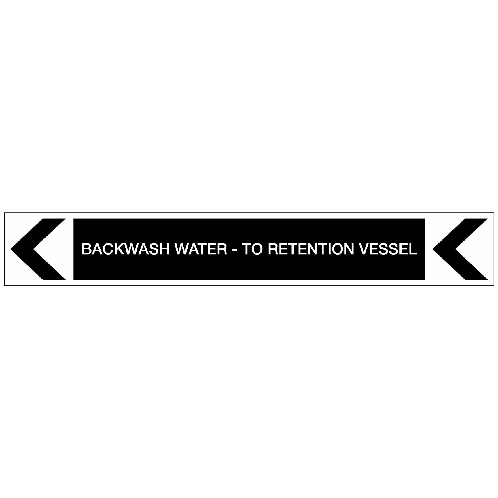 Pool/Spa - Backwash Water - To Retention Vessel (Left) - Pipe Marker Sticker - New Signs