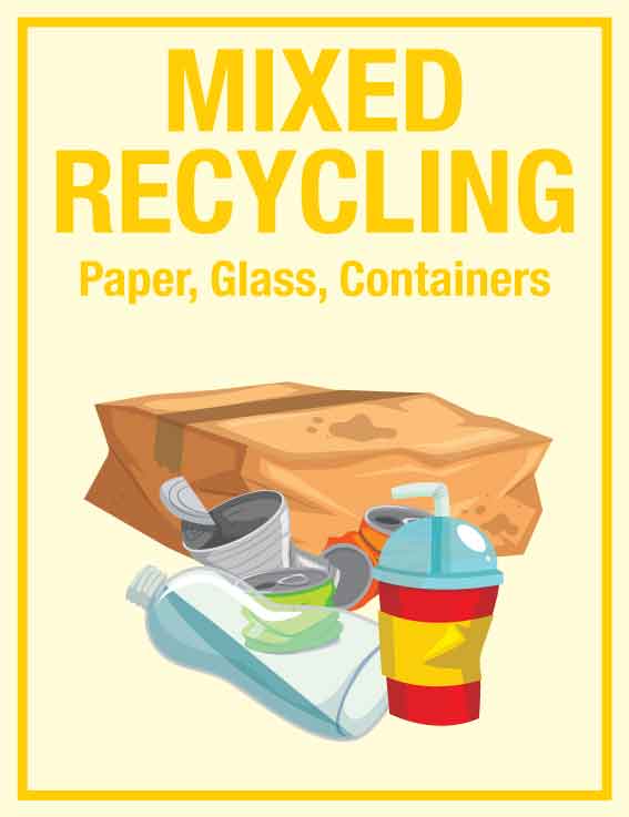 Premium Mixed Recycling Wheelie Bin Stickers - New Signs