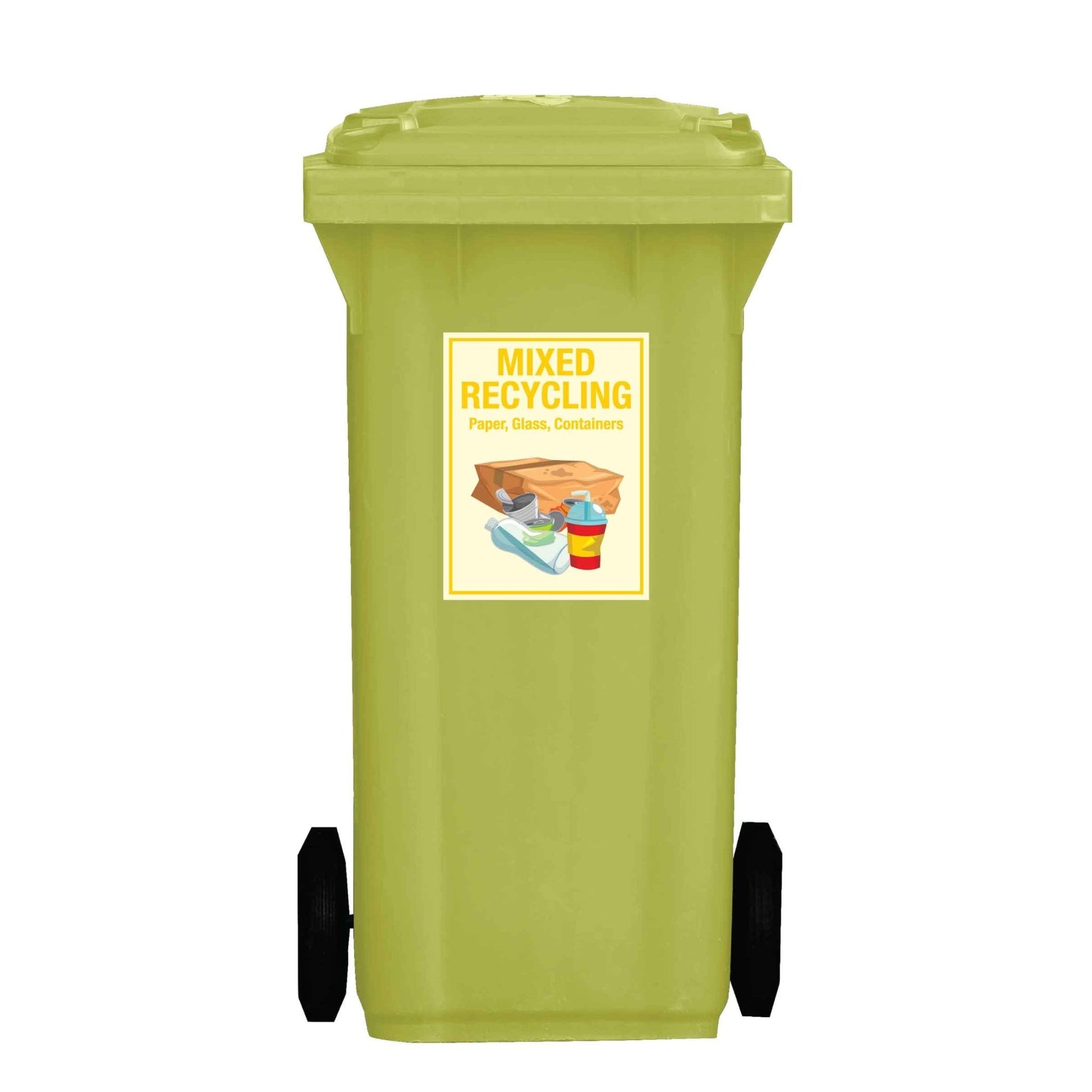 Premium Mixed Recycling Wheelie Bin Stickers - New Signs