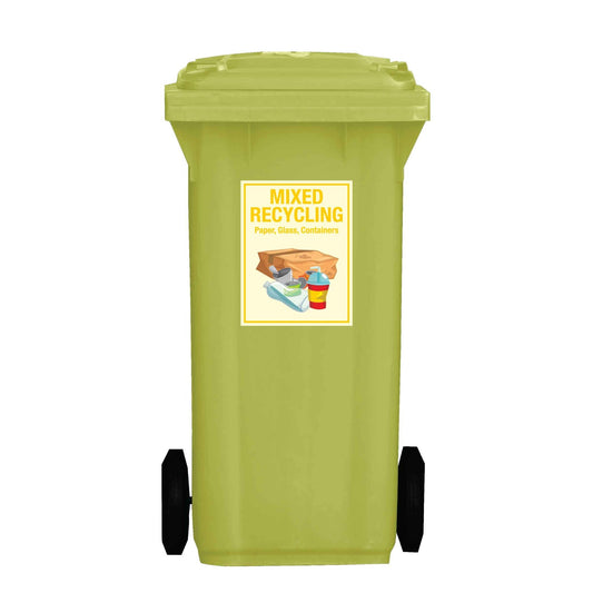 Premium Mixed Recycling Wheelie Bin Stickers - New Signs