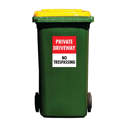 Private Driveway No Trespassing Wheelie Bin Sticker - New Signs