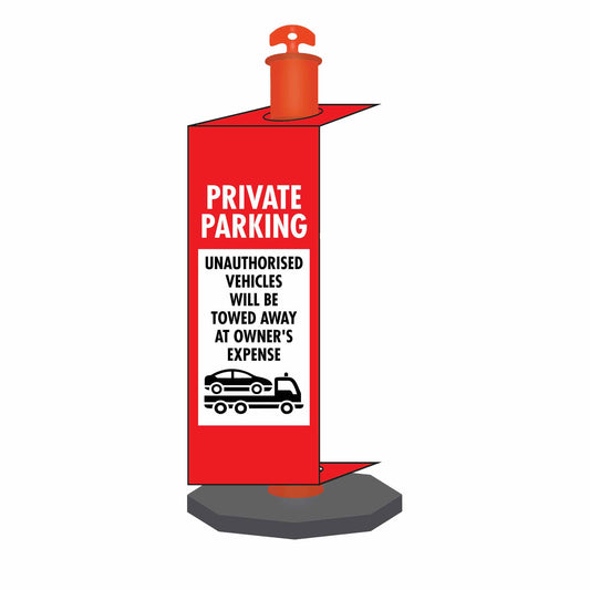 Private Parking Unauthorised Vehicles Will Be Towed Red - Corflute Bollard Traffic Signs - New Signs