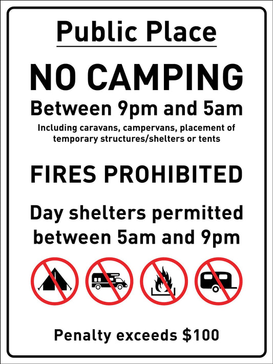 Public Place No Camping Sign - New Signs