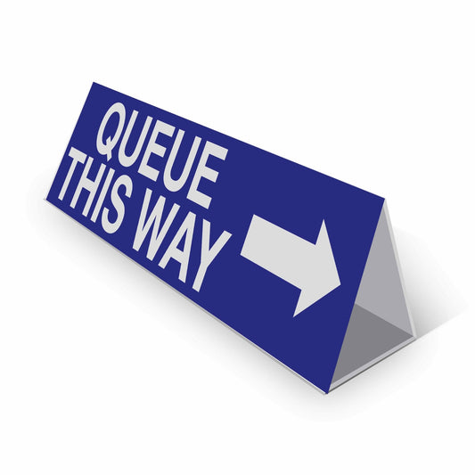 Queue This Way Right Arrow - Landscape Corflute Toblerone Signs - New Signs