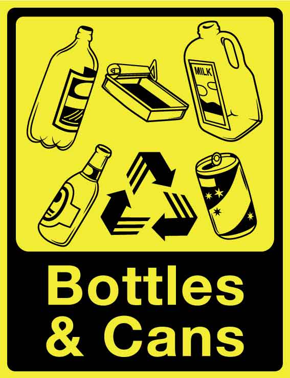Recycle Bottles & Cans Wheelie Bin Stickers - New Signs