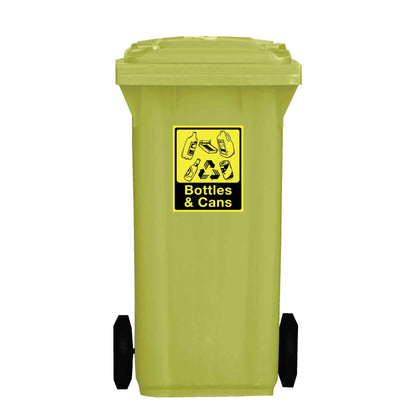 Recycle Bottles & Cans Wheelie Bin Stickers - New Signs
