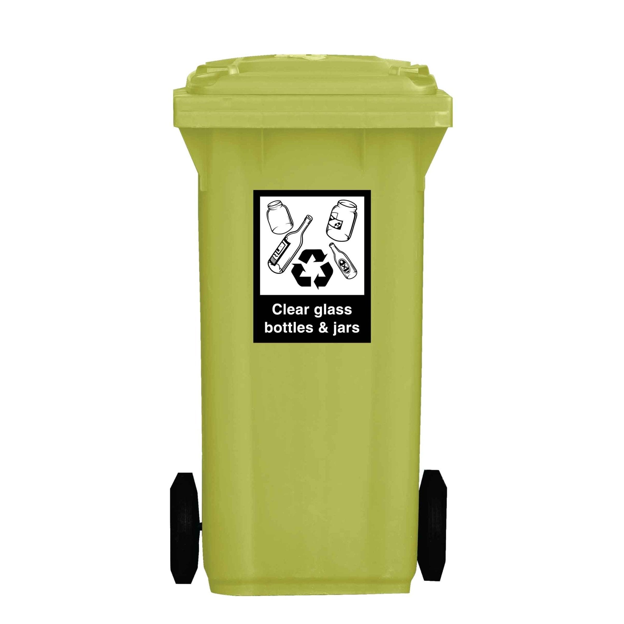 Recycle Clear Glass Bottles & Jars Wheelie Bin Stickers – New Signs