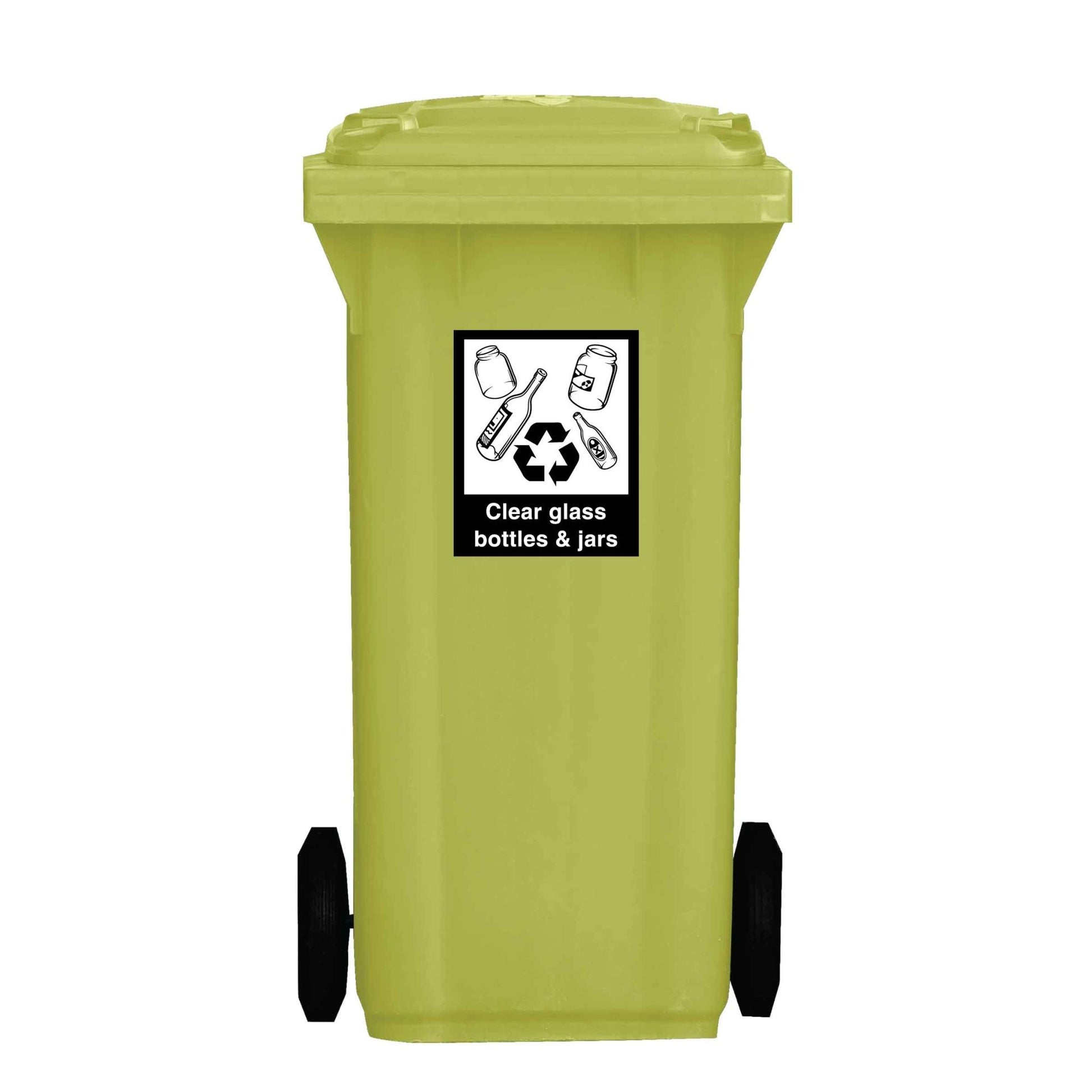 Recycle Clear Glass Bottles & Jars Wheelie Bin Stickers - New Signs