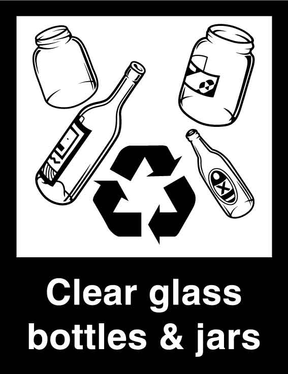 Recycle Clear Glass Bottles & Jars Wheelie Bin Stickers - New Signs