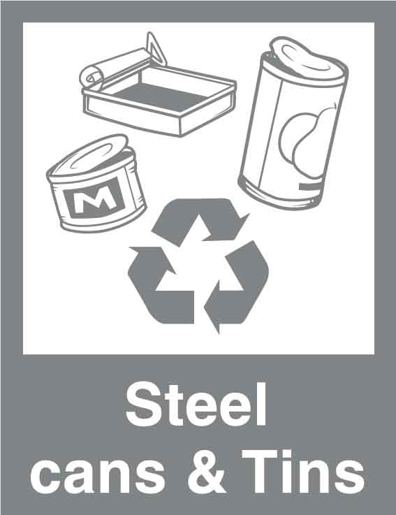 Recycle Steel Cans & Tins Wheelie Bin Stickers - New Signs