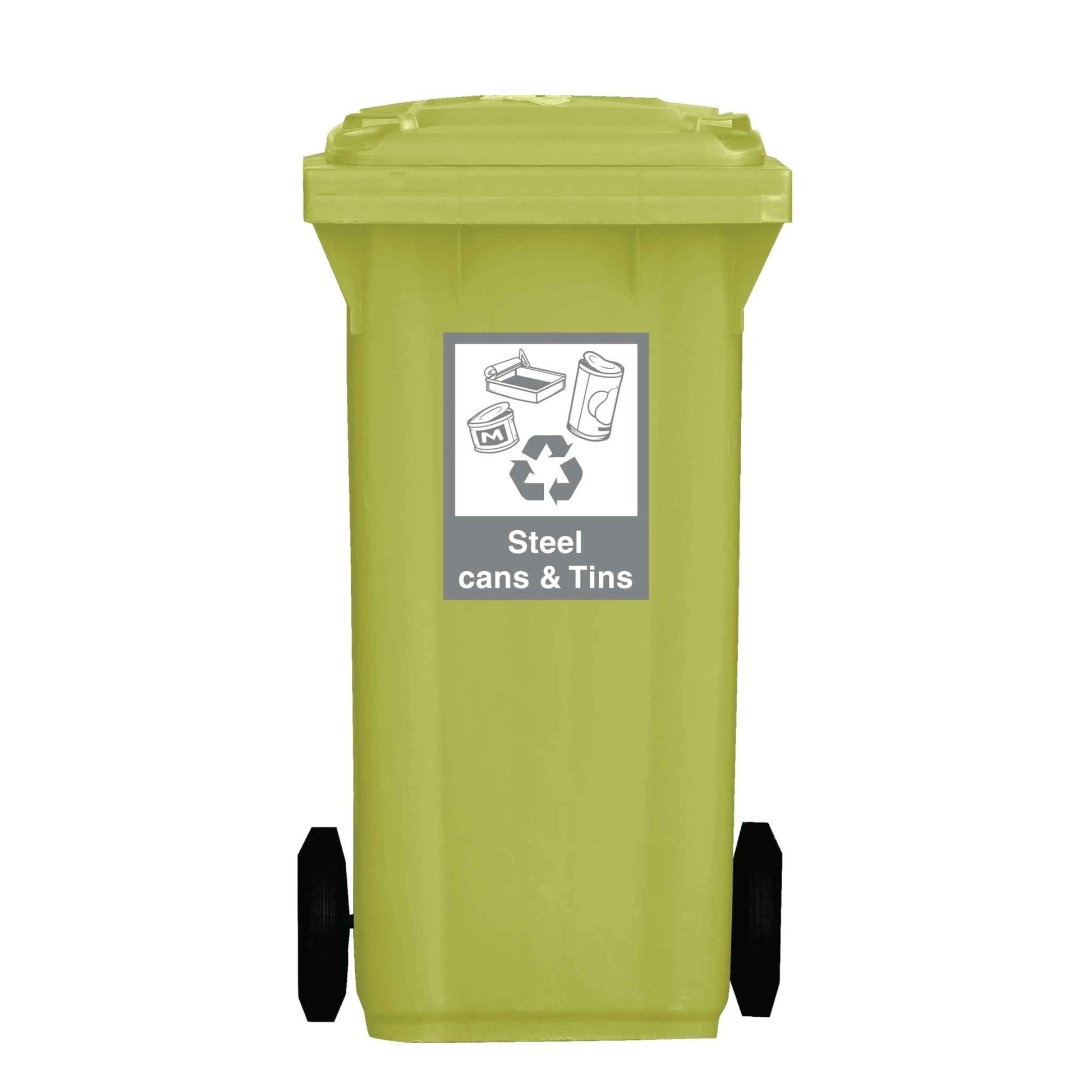 Recycle Steel Cans & Tins Wheelie Bin Stickers - New Signs