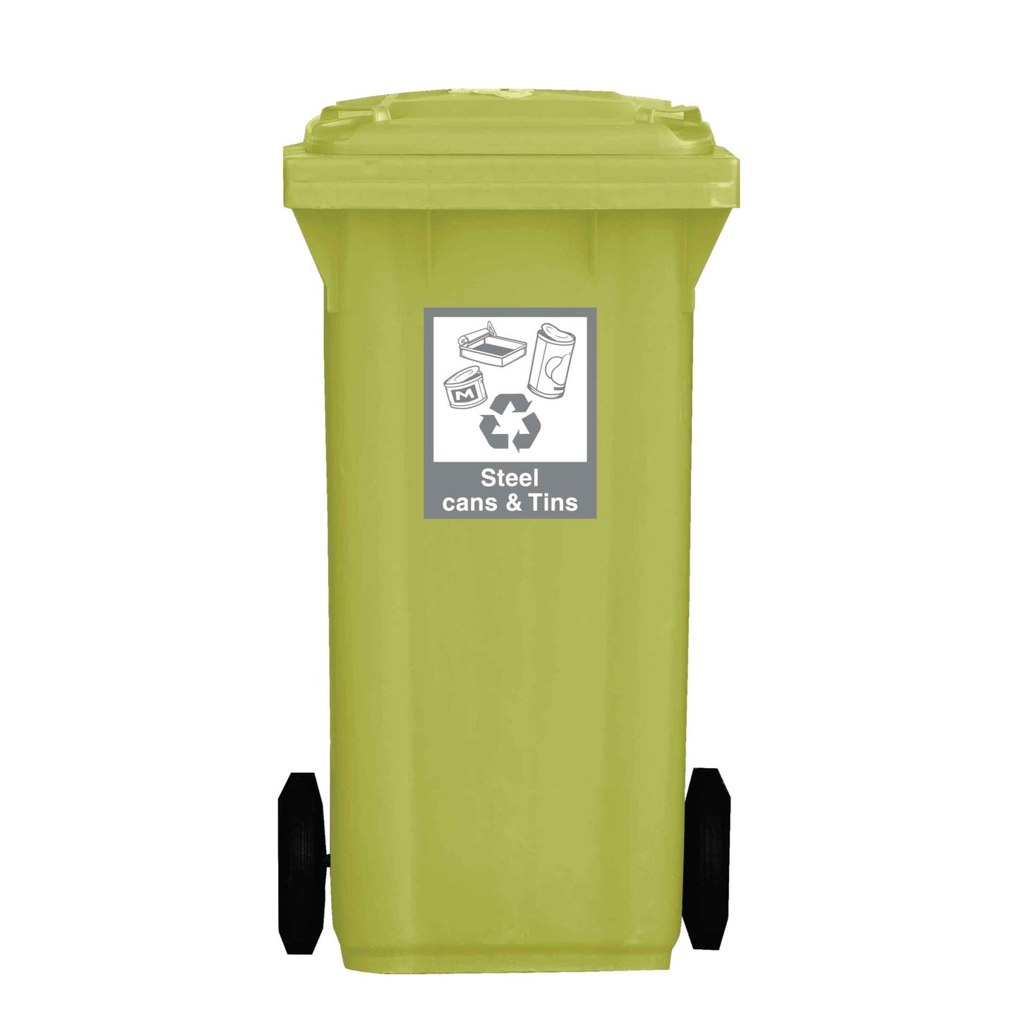 Recycle Steel Cans & Tins Wheelie Bin Stickers - New Signs