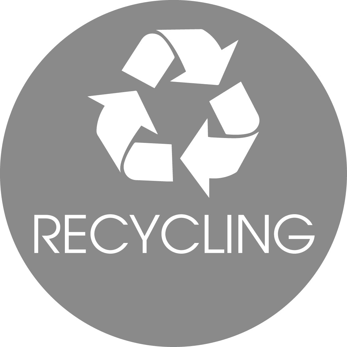 Recycling Grey Background Circle Bin Sticker - New Signs
