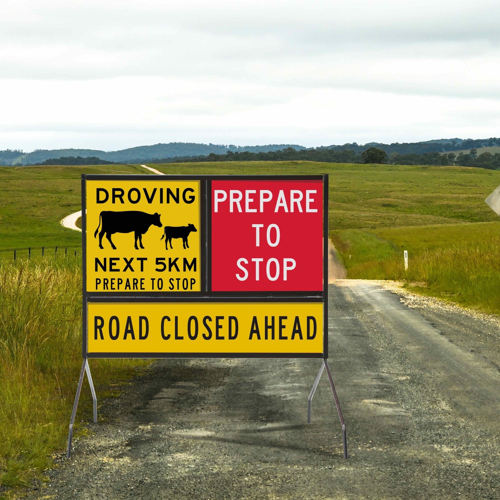 Road Closed Ahead Long Skinny Multi Message Traffic Sign - New Signs