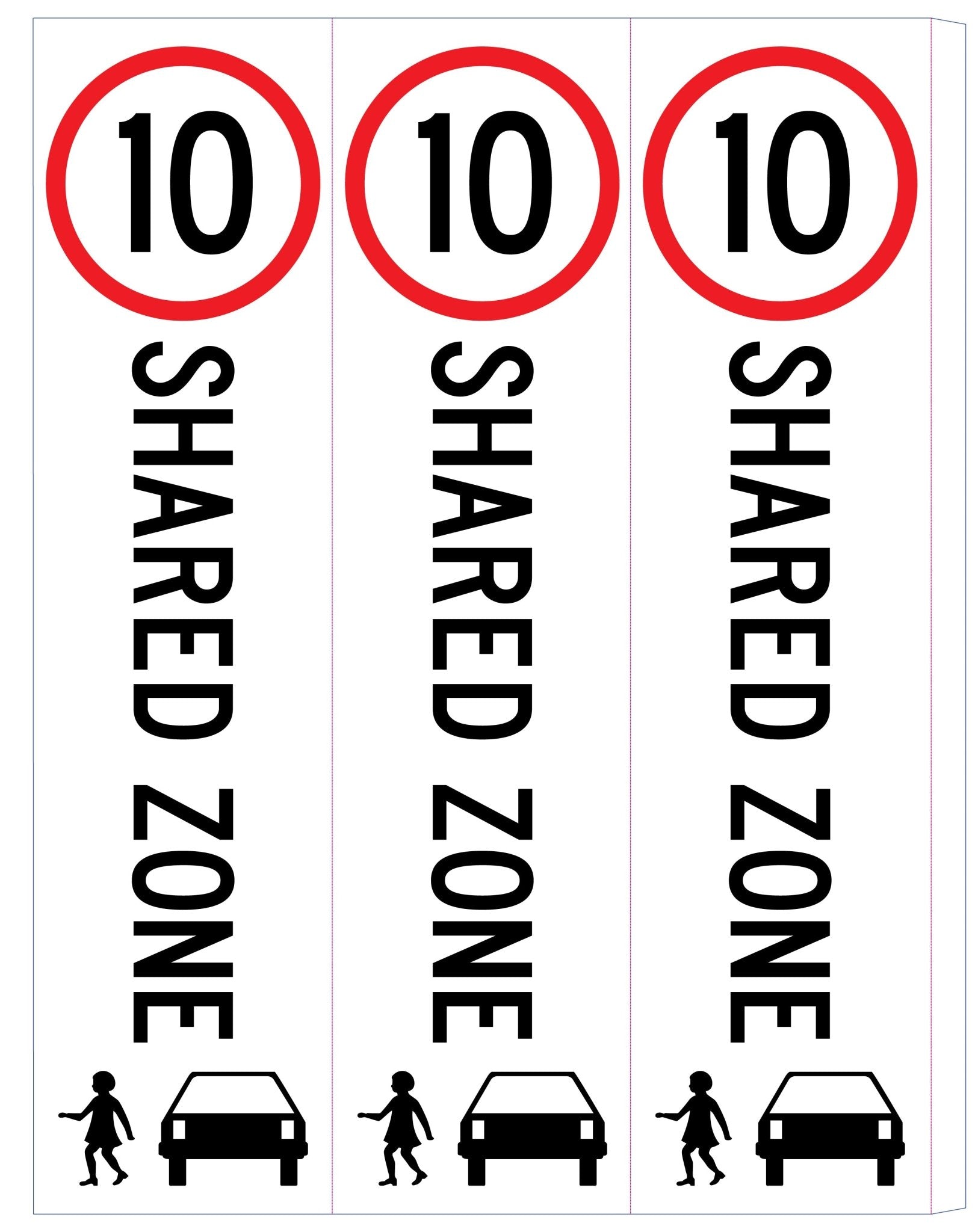 Shared Zone 10km Speed Limit - Corflute Bollard Cover - New Signs