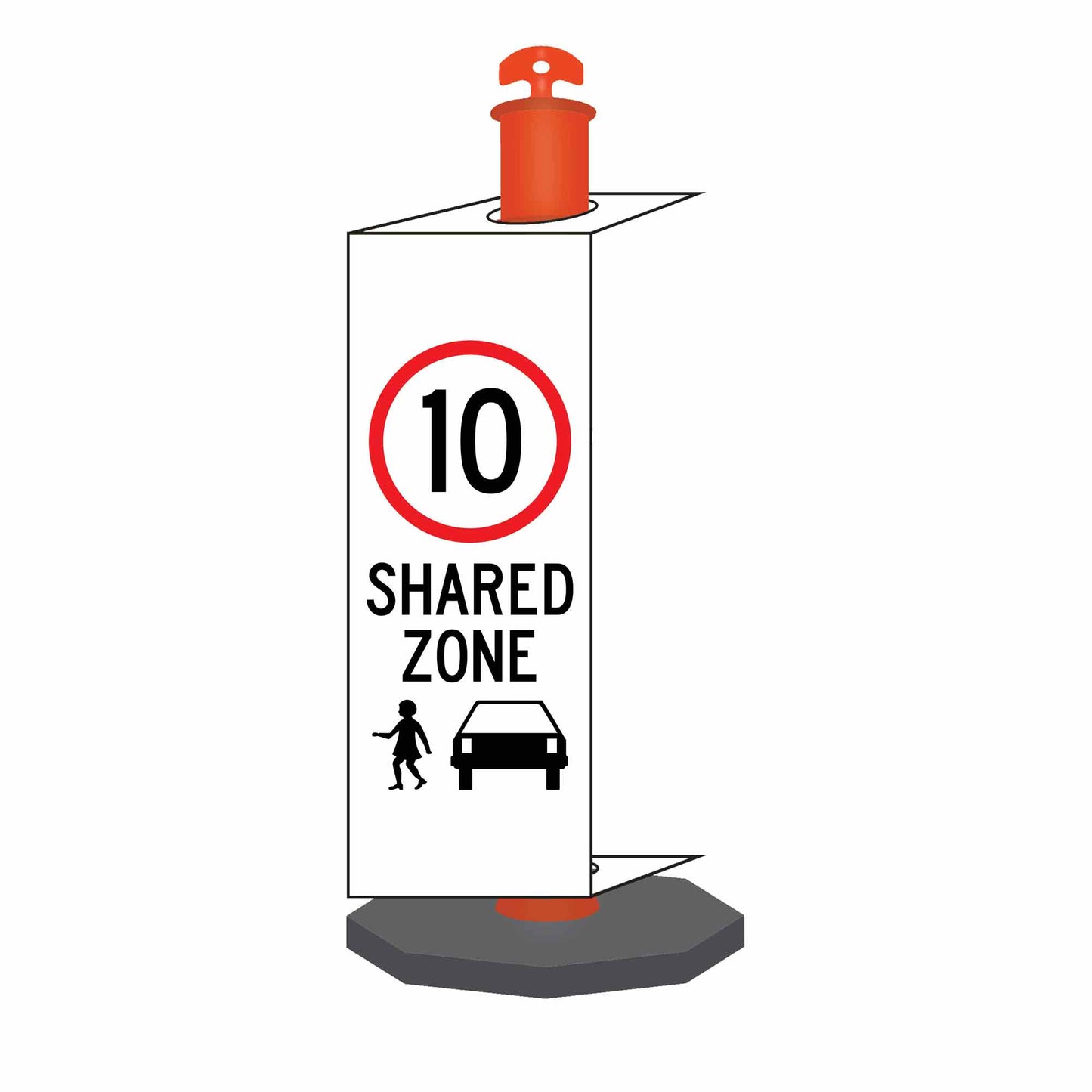 Shared Zone 10km Speed Limit - Corflute Bollard Traffic Signs - New Signs