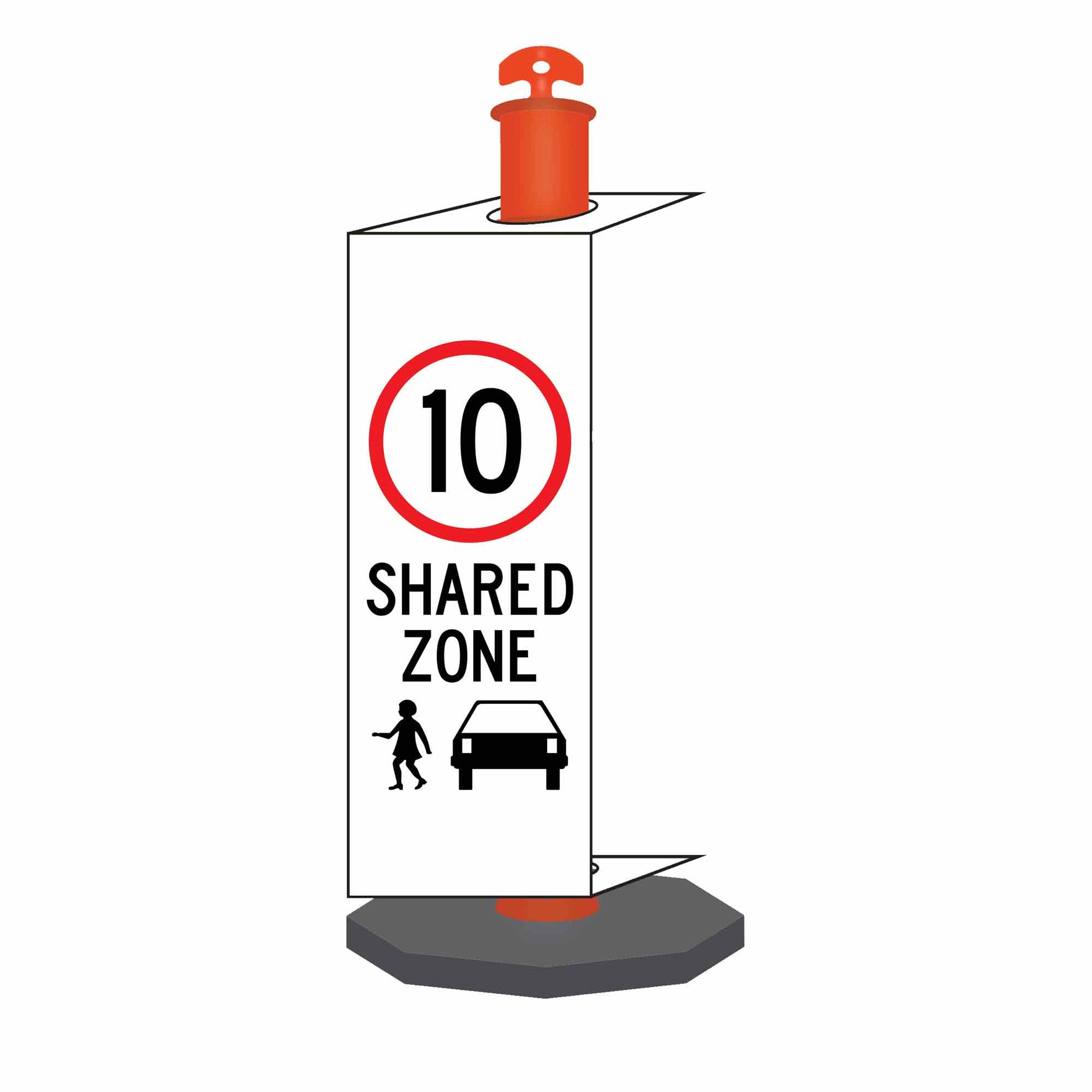 Shared Zone 10km Speed Limit - Corflute Bollard Traffic Signs - New Signs